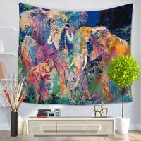 130*150cm Colored Drawing Elephants Mandala Home Polyester Wall Hanging Tapestry Decor Art Colorful Painting Bedspread Beach Towel Picnic Blanket Tabl