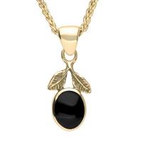 18ct Yellow Gold Whitby Jet Oval Leaf Necklace