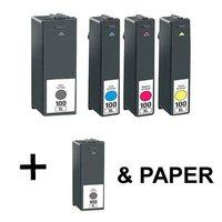 2 x Black Lexmark No.100XL and 1 x Colour Set Lexmark No.100XL(C/M/Y) (Remanufactured) + 1 Free Paper