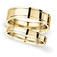 8mm Flat Court Heavy Polished Finish With Grooves Wedding Ring In 9 Carat Yellow Gold