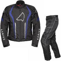 Agrius Phoenix Motorcycle Jacket & Hydra Trousers Black Blue Black Kit - Standard Leg