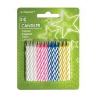 Assorted Candy Stripe Amscan Candles 6 cm 24 Pack