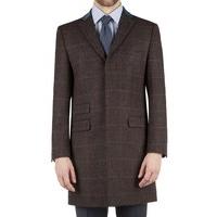 Aston & Gunn Brown Tweed Check Overcoat with Contrast Collar 42R Charcoal