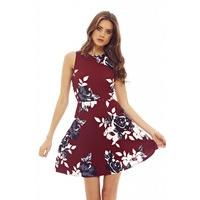 AX Paris Sleeveless Floral Mini Skater Dress Burgundy