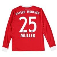 Bayern Munich Home Shirt 2017-18 - Kids - Long Sleeve with Müller 25 p, Red