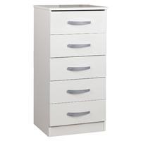 Bella 5 Drawer Narrow Chest White