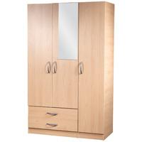 Bella 3 Door 2 Drawer Mirrored Wardrobe Beech