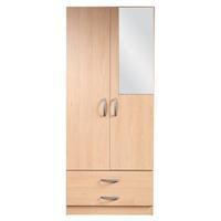 Bella 2 Door 2 Drawer Mirrored Wardrobe Beech