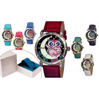 Bertha 'Ashley' Mother-of-Pearl Owl-Print Watch - 7 Colours