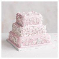 Blossom 3 Tier Pastel Pink Wedding Cake, Fruit (Base tier) & Lemon Sponge (top 2 tiers)