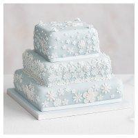 Blossom 3 Tier Pastel Blue Wedding Cake, Fruit (Base tier) & Lemon Sponge (top 2 tiers)