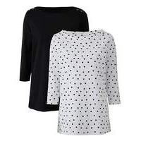 Black/Spot Pack of 2 Boat Neck Tops