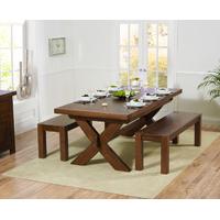 Bordeaux 200cm Dark Solid Oak Extending Dining Table with Benches