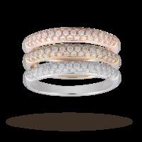 Brilliant Cut 1.00 Carat Total Weight Pave set Diamond Rings in 9 Carat Three Colour Gold - Ring Size L