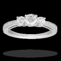 Brilliant Cut 1.00 Total Carat Weight Three Stone And Diamond Set Shoulders Ring Set In 18 Carat White Gold