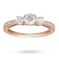 Brilliant Cut 1.00 Total Carat Weight Three Stone And Diamond Set Shoulders Ring Set In 18 Carat Rose Gold - Ring Size P