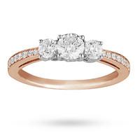 Brilliant Cut 0.50 Total Carat Weight Three Stone And Diamond Set Shoulders Ring Set In 18 Carat Rose Gold - Ring Size M