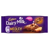 Cadbury Dairy Milk medley dark choc chip, biscuit & fudge chocolate bar