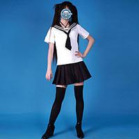 Cute Girl White and Black Cotton Sailor School Uniform(4 Pieces)