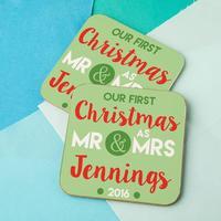 Customised First Christmas as Mr & Mrs Double Coaster Set