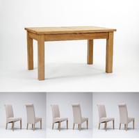 Devon Oak Extending Dining Table 140cm-200cm & 4 or 6 Tivoli Oak Fabric Rollback Chairs (4 Gun Metal Grey Chairs)