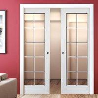 Decima White Double Pocket Doors - Bevelled Glass with Chrome Camings