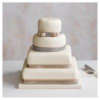 Diamante 4 Tier Ivory Wedding Cake,  Fruit (base) & Chocolate Sponge (3 tiers)