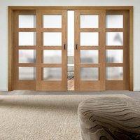 Easi-Slide OP1 Obscure Glazed Oak Shaker 4 Pane Sliding Door System in Four Size Widths