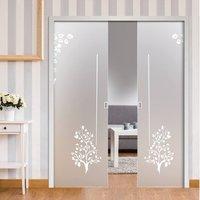 Eclisse 10mm Roseta Sandblasted Design on Clear or Satin Glass Double Pocket Door