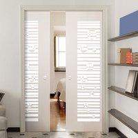 Eclisse 10mm Accadue Sandblasted Design on Clear or Satin Glass Double Pocket Door