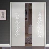 Eclisse 10mm Anagramma Sandblasted Design on Clear or Satin Glass Double Pocket Door