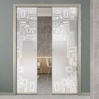 Eclisse 10mm Mirage Sandblasted Design on Clear or Satin Glass Double Pocket Door