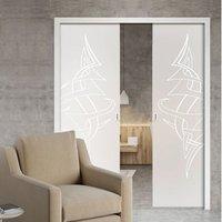 Eclisse 10mm Tattoo Sandblasted Design on Clear or Satin Glass Double Pocket Door