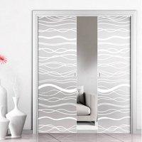 Eclisse 10mm Aqua Sandblasted Design on Clear or Satin Glass Double Pocket Door