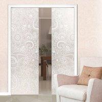 Eclisse 10mm Bombay Sandblasted Design on Clear or Satin Glass Double Pocket Door