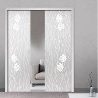 Eclisse 10mm Kalika Sandblasted Design on Clear or Satin Glass Double Pocket Door