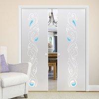 Eclisse 10mm Istamul Murano Design on Clear or Satin Glass Double Pocket Door