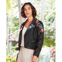 Embroidered PU Biker Jacket