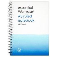 essential Waitrose A5 ruled notebook, pack of 80 sheets