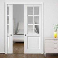 Faro White Double Pocket Doors - Clear Glass