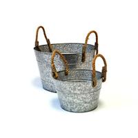 Galvanised Planter With Rope Handles small - 27cm dia