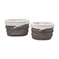 Grey Lined Oval Wicker Baskets 2 Pack