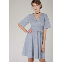 Grey Jersey V Neck Wrap Dress