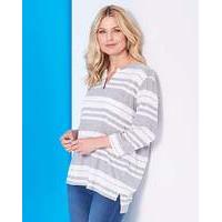 Grey Stripe 3/4 Sleeve Grandad Top