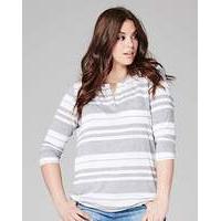 Grey Stripe 3/4 Sleeve Grandad Top