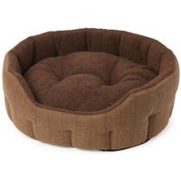 House Of Paws Brown Tweed & Faux Sheepskin Oval Snuggle Dog Bed