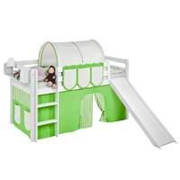 Idense White Wooden Jelle Midsleeper - Green - With slide, curtain and slats - Single