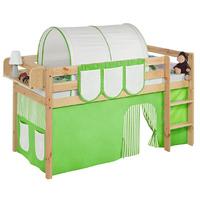 Idense Pine Wooden Jelle Midsleeper - Green - With curtain and slats - Continental Single