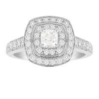 Jenny Packham Cushion Cut 1.20 Carat Total Weight Double Halo Diamond Ring in 18 Carat White & Rose Gold - Ring Size P