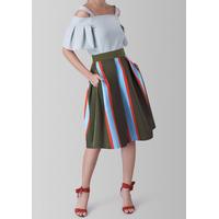 Khaki Box Pleat Stripe Skirt